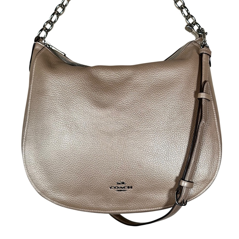 COACH Elle Pebbled Leather Hobo Bag in metallic rose gold - Picture 4 of 16
